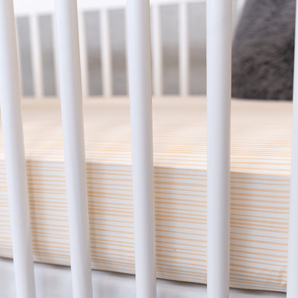 Tangerine Tiger - Fitted Crib Sheet - Ivory with Tangerine Lines - Olli+Lime